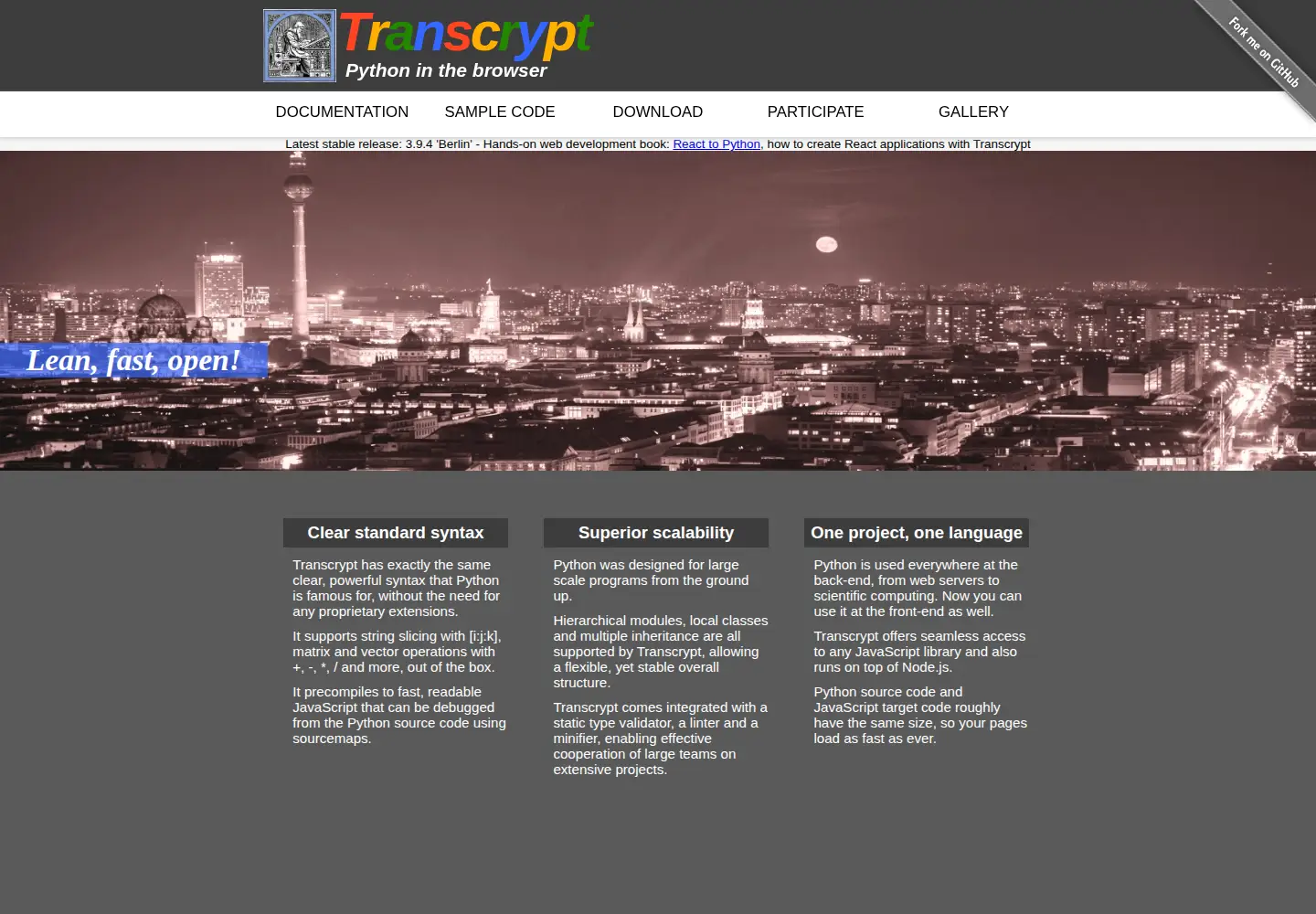 Captured homepage of transcrypt.org in the current scan