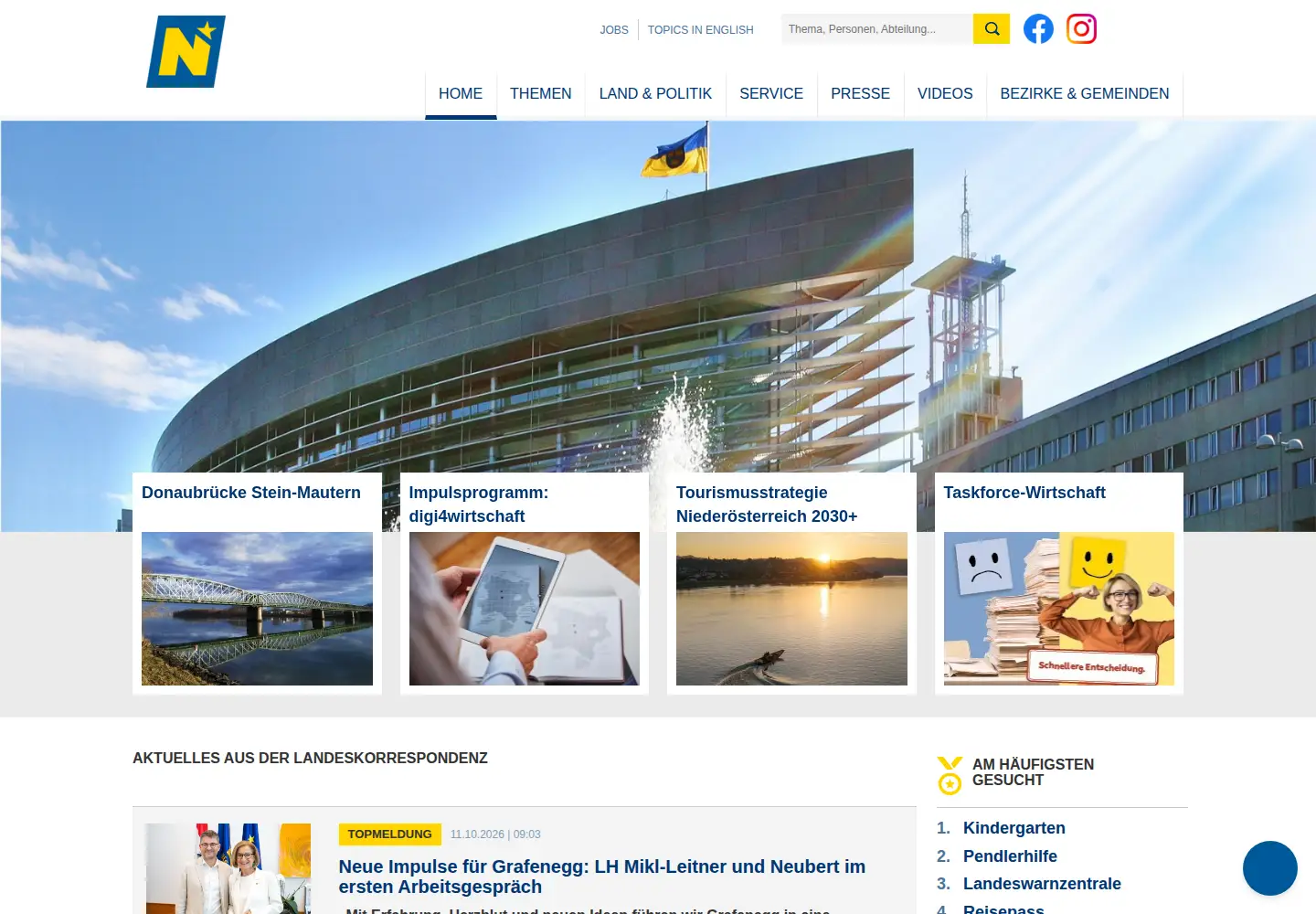 Captured homepage of noe.gv.at in the current scan