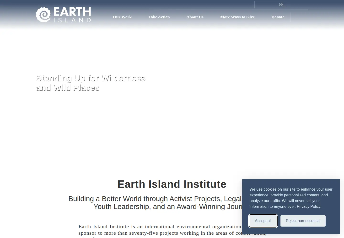 Captured homepage of earthisland.org in the current scan