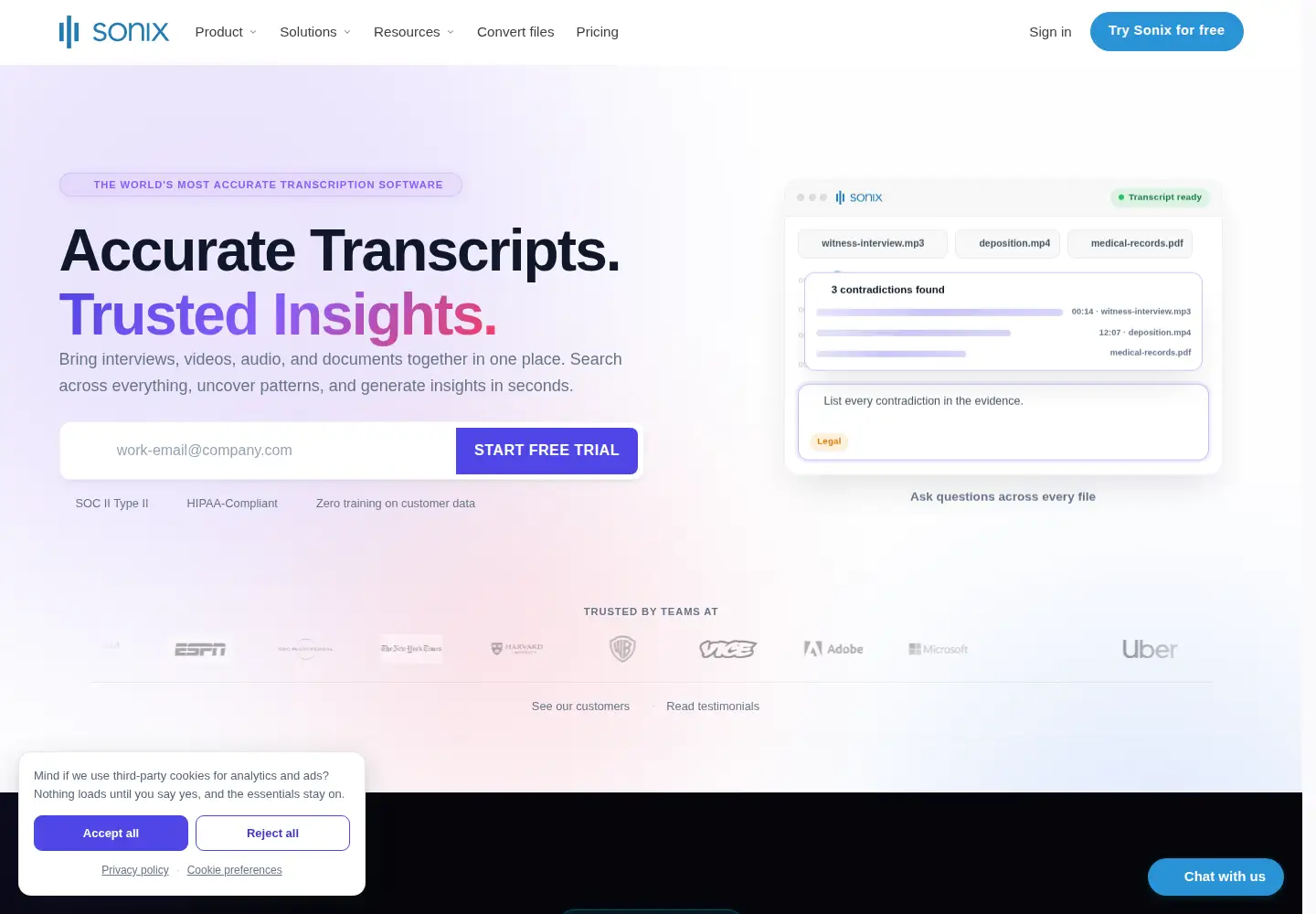 Captured homepage of sonix.ai in the current scan