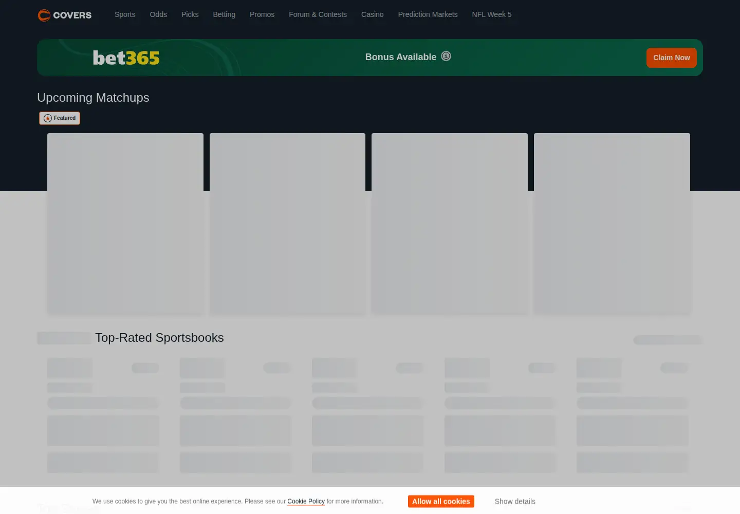 Captured homepage of covers.com in the current scan