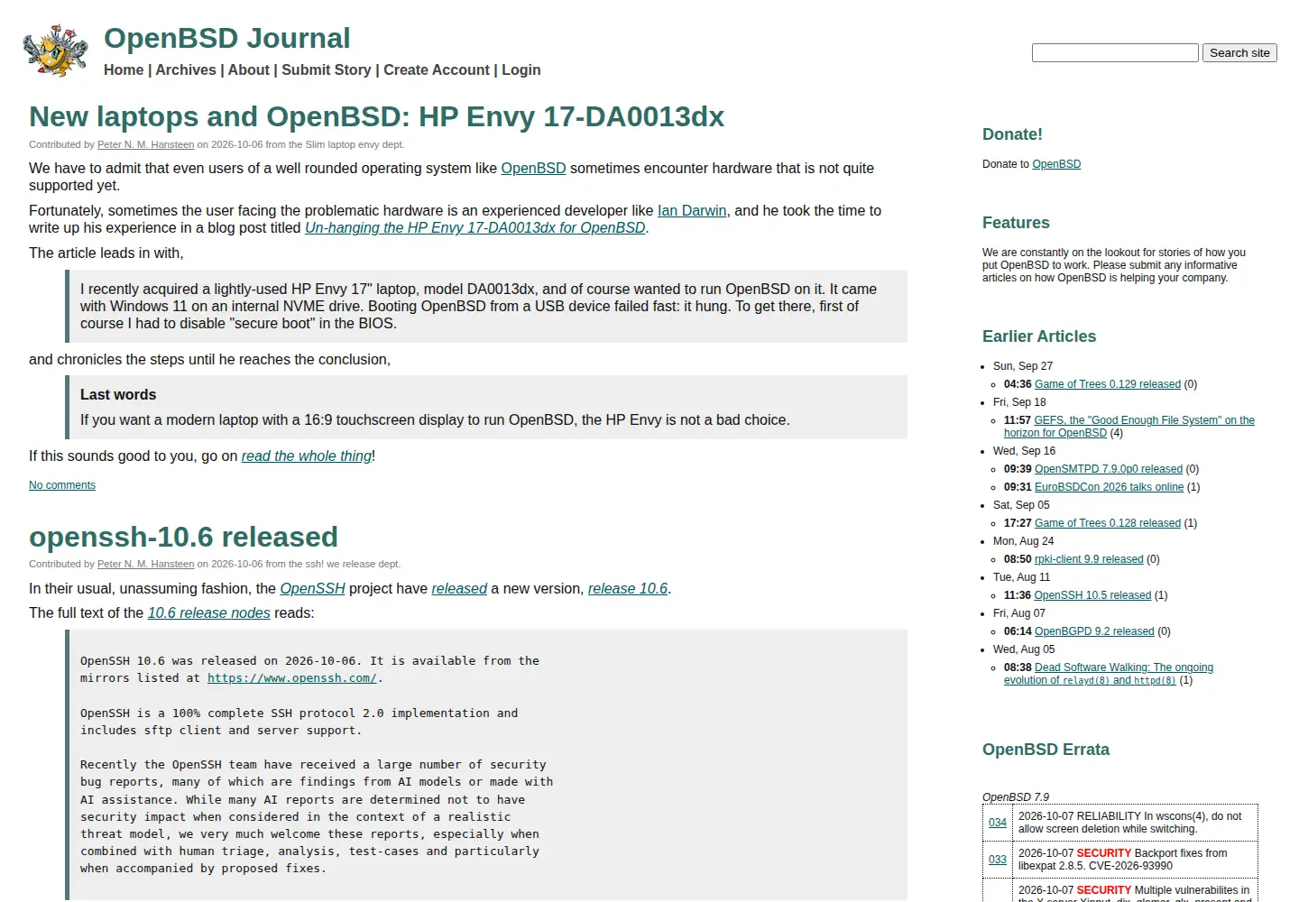 Screenshot of undeadly.org