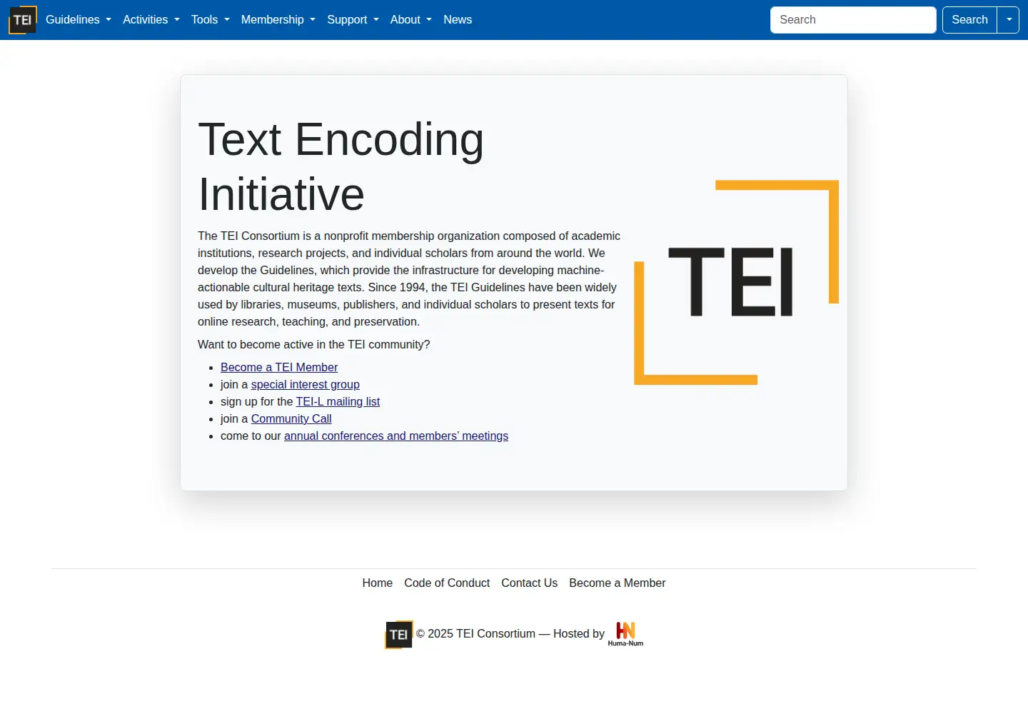 Screenshot of tei-c.org