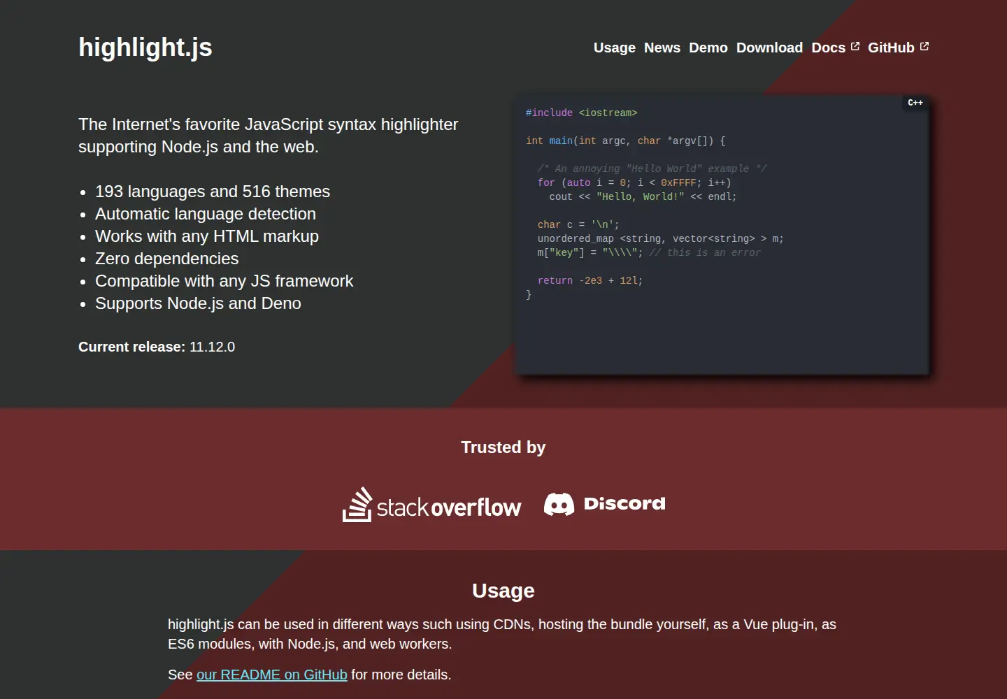 Screenshot of highlightjs.org