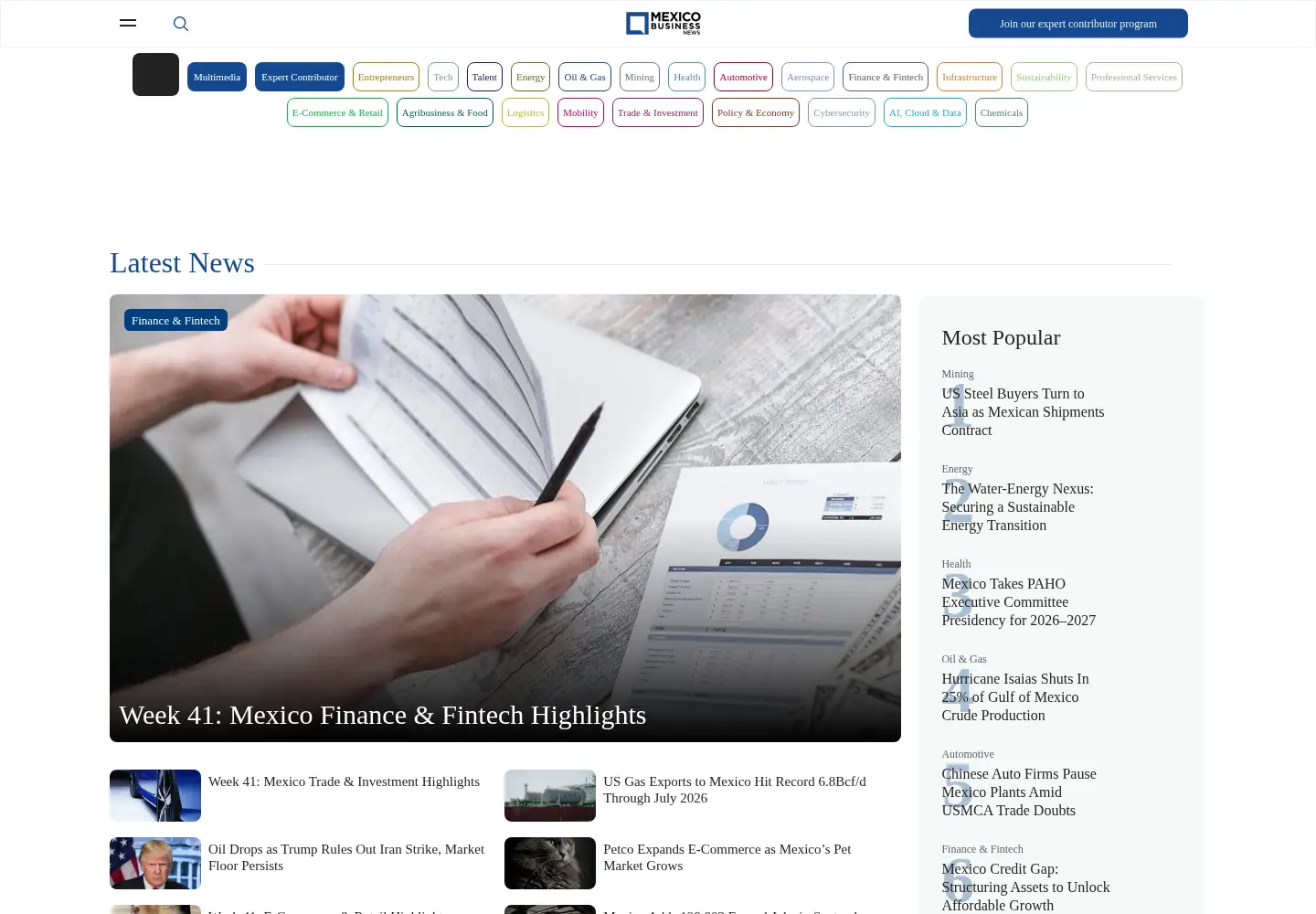 Captured homepage of mexicobusiness.news in the current scan