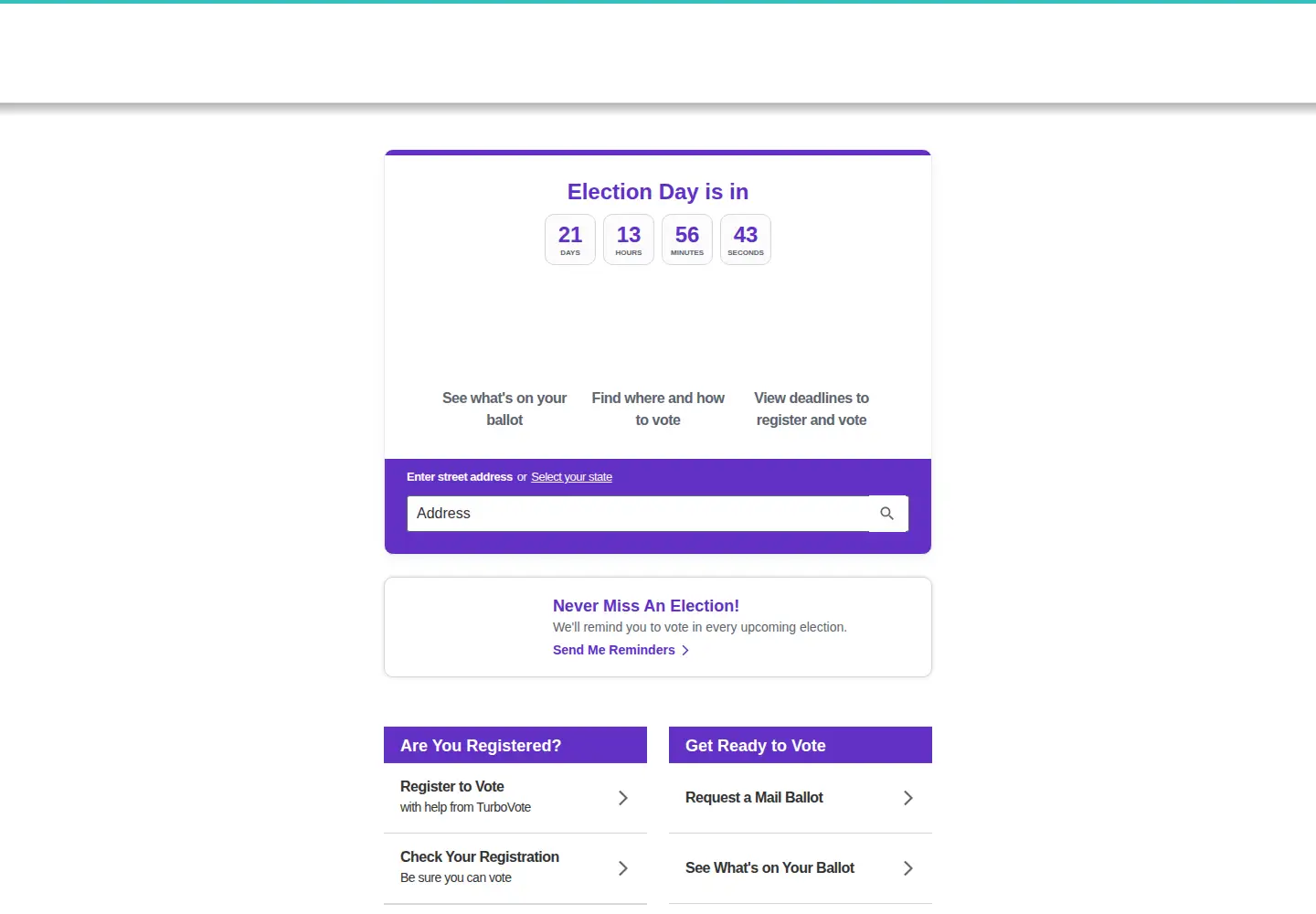 Captured homepage of turbovote.org in the current scan