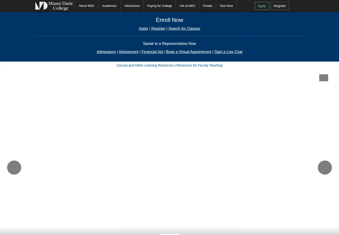 Captured homepage of mdc.edu in the current scan