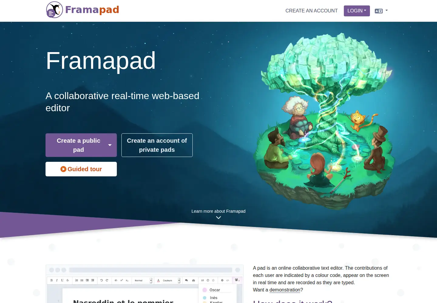 Screenshot of framapad.org