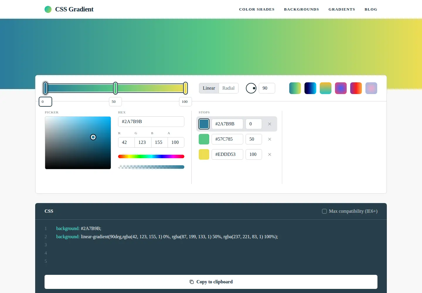 Captured homepage of cssgradient.io in the current scan