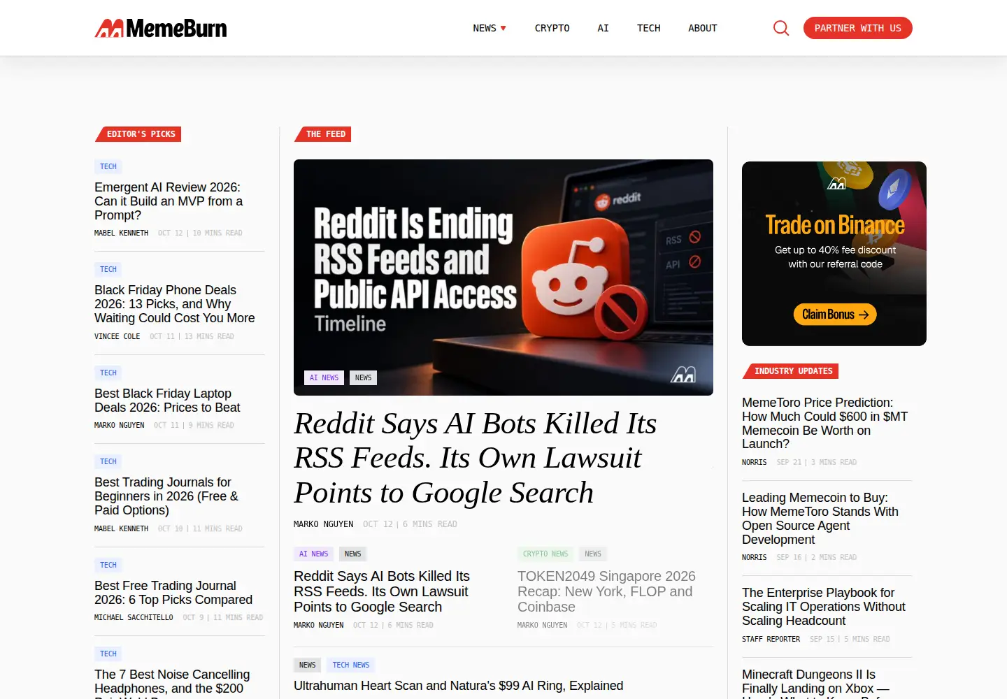 Screenshot of memeburn.com