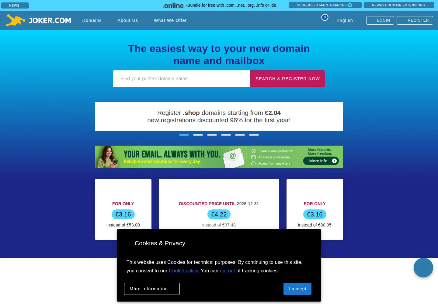Screenshot of joker.com