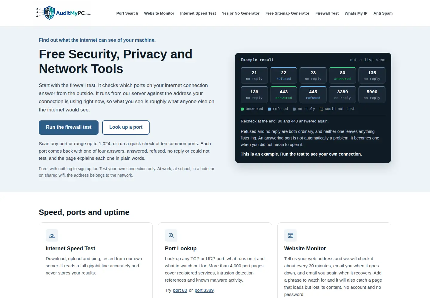 Captured homepage of auditmypc.com in the current scan