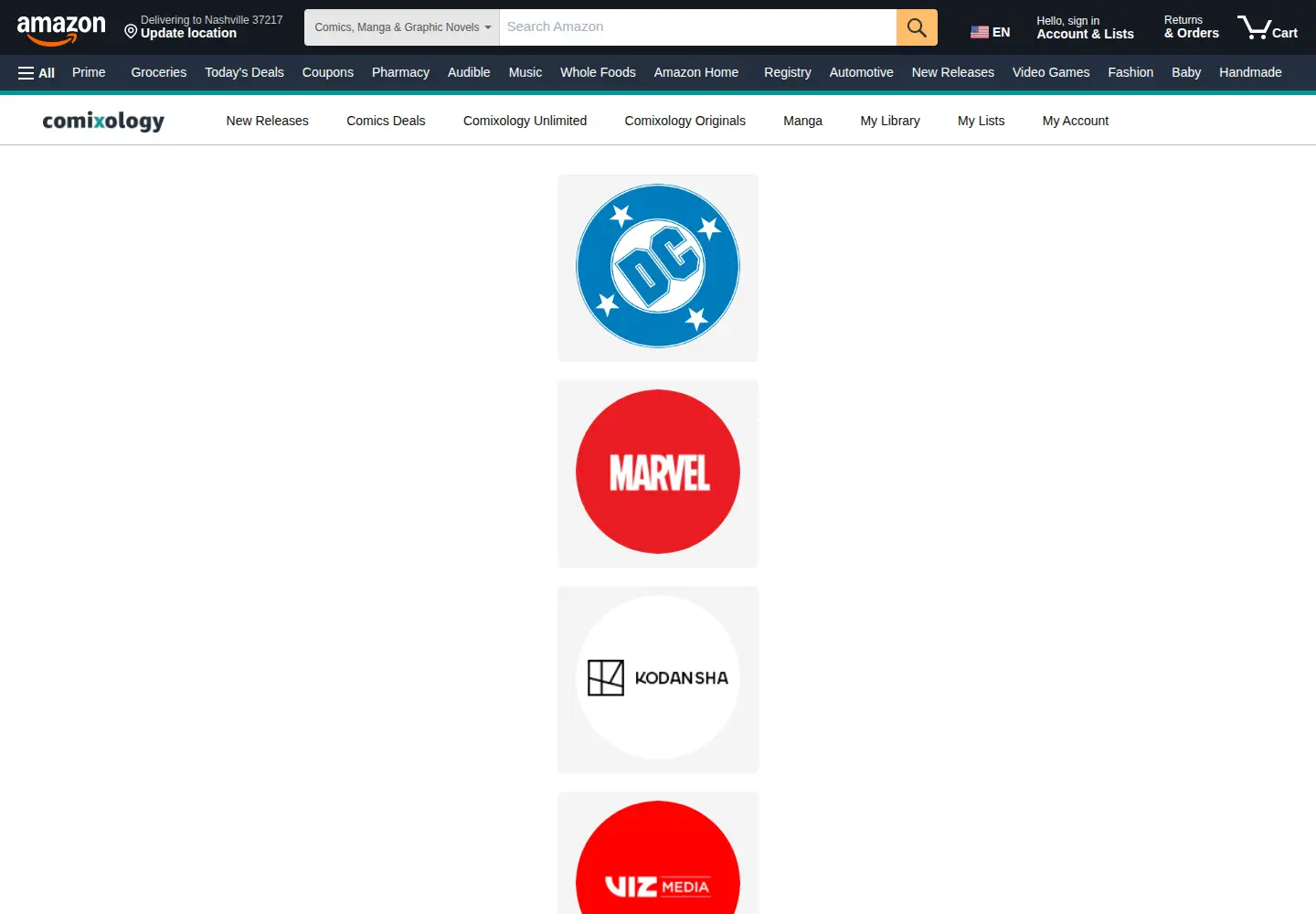 Screenshot of comixology.com