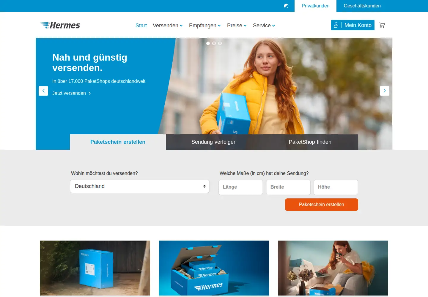 Captured homepage of myhermes.de in the current scan