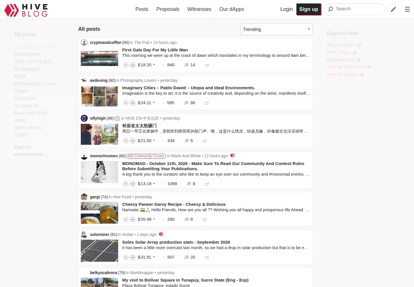 Captured homepage of hive.blog in the current scan