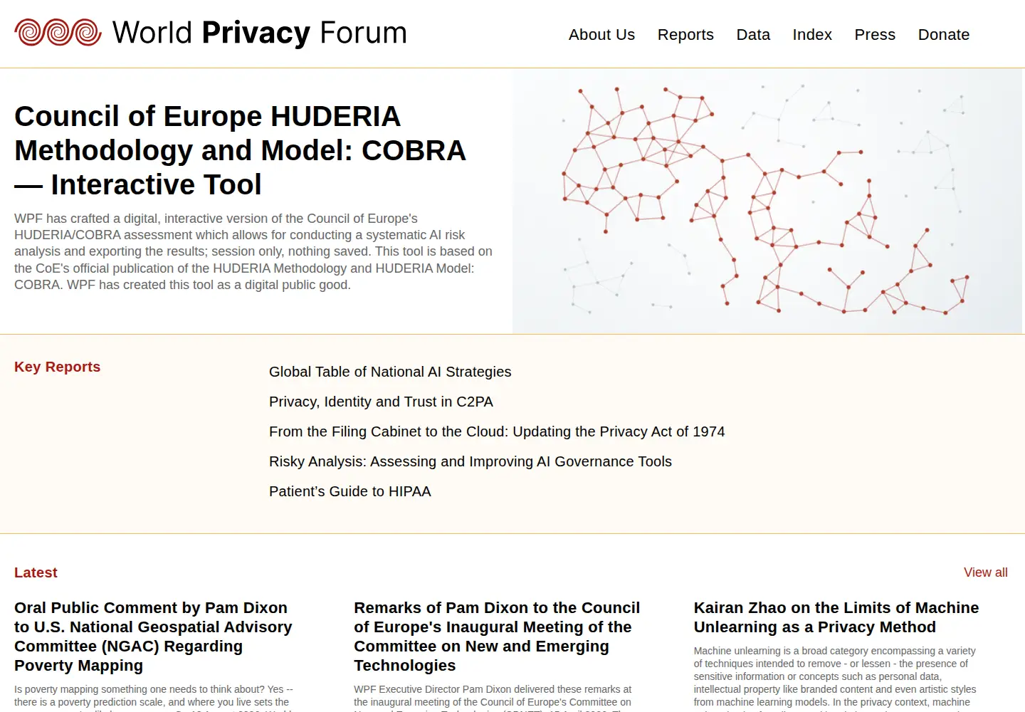 Captured homepage of worldprivacyforum.org in the current scan