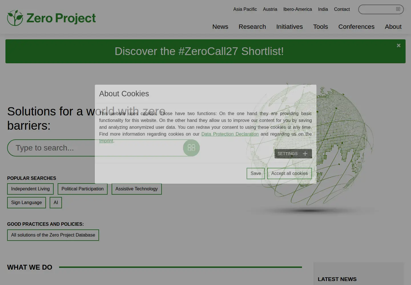 Captured homepage of zeroproject.org in the current scan
