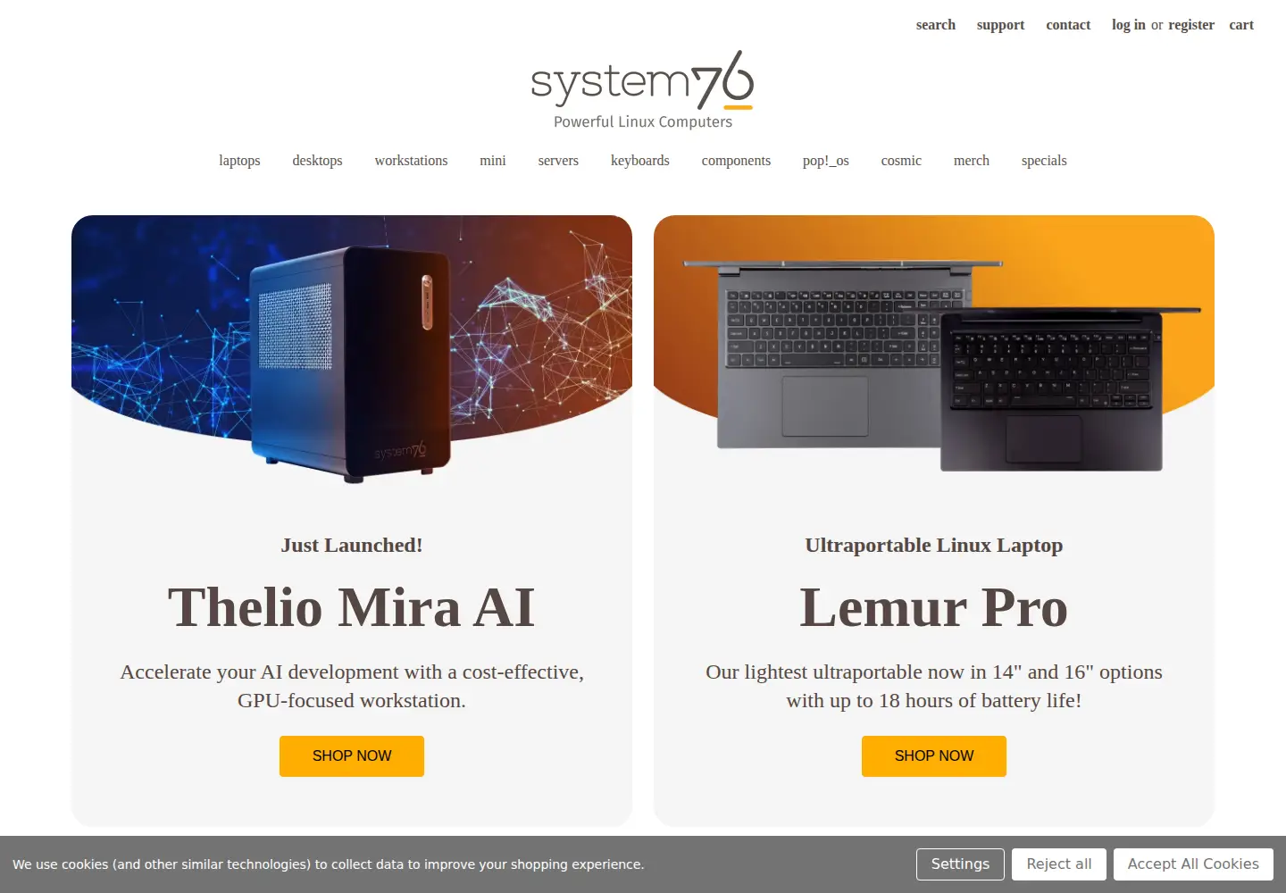 Captured homepage of system76.com in the current scan
