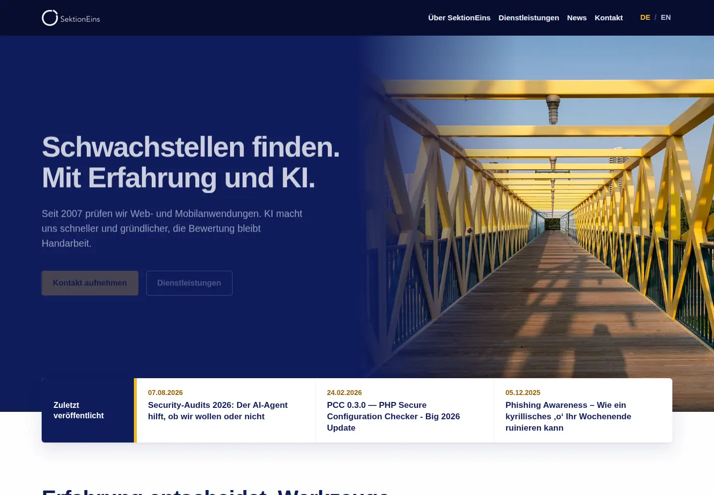 Captured homepage of sektioneins.de in the current scan