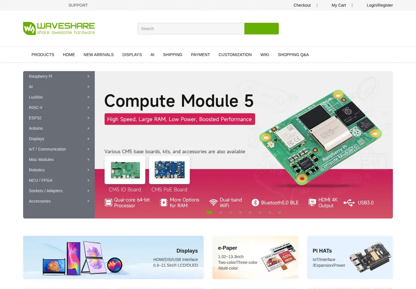 Captured homepage of waveshare.com in the current scan