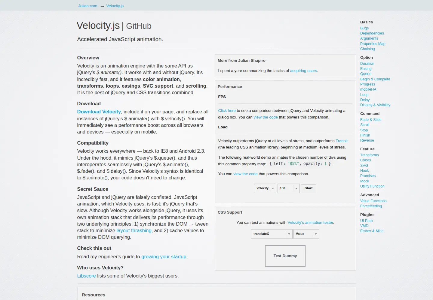 Captured homepage of velocityjs.org in the current scan
