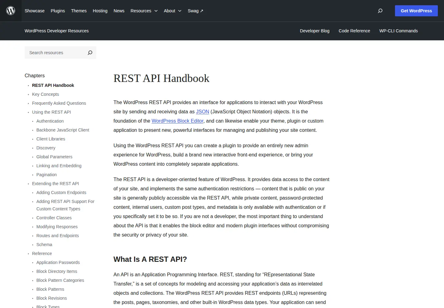 Captured homepage of wp-api.org in the current scan