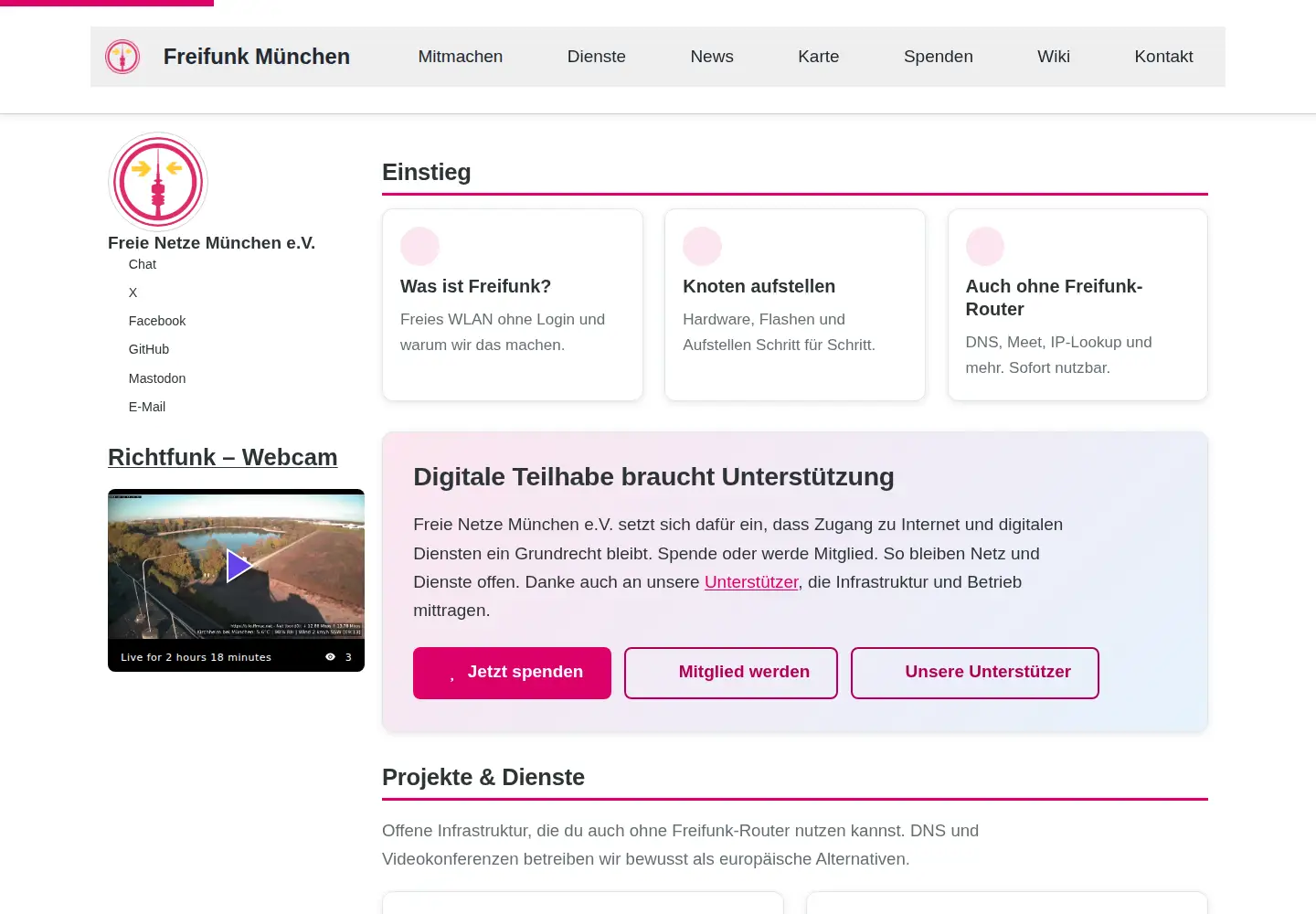 Captured homepage of ffmuc.net in the current scan