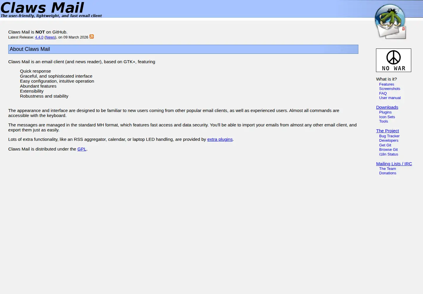 Screenshot of claws-mail.org