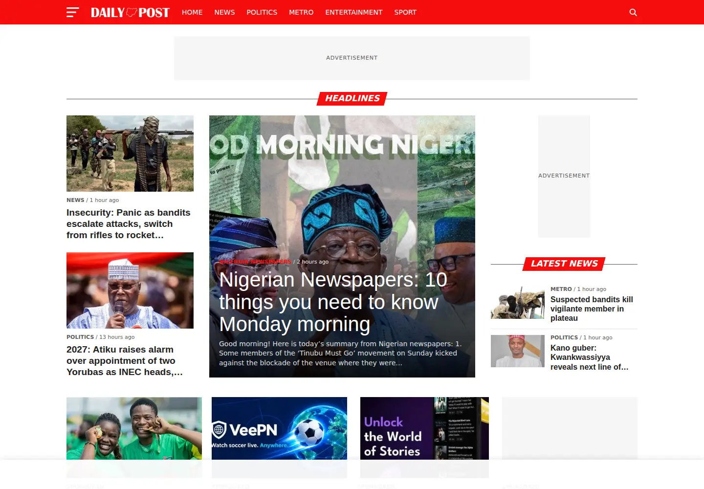 Captured homepage of dailypost.ng in the current scan