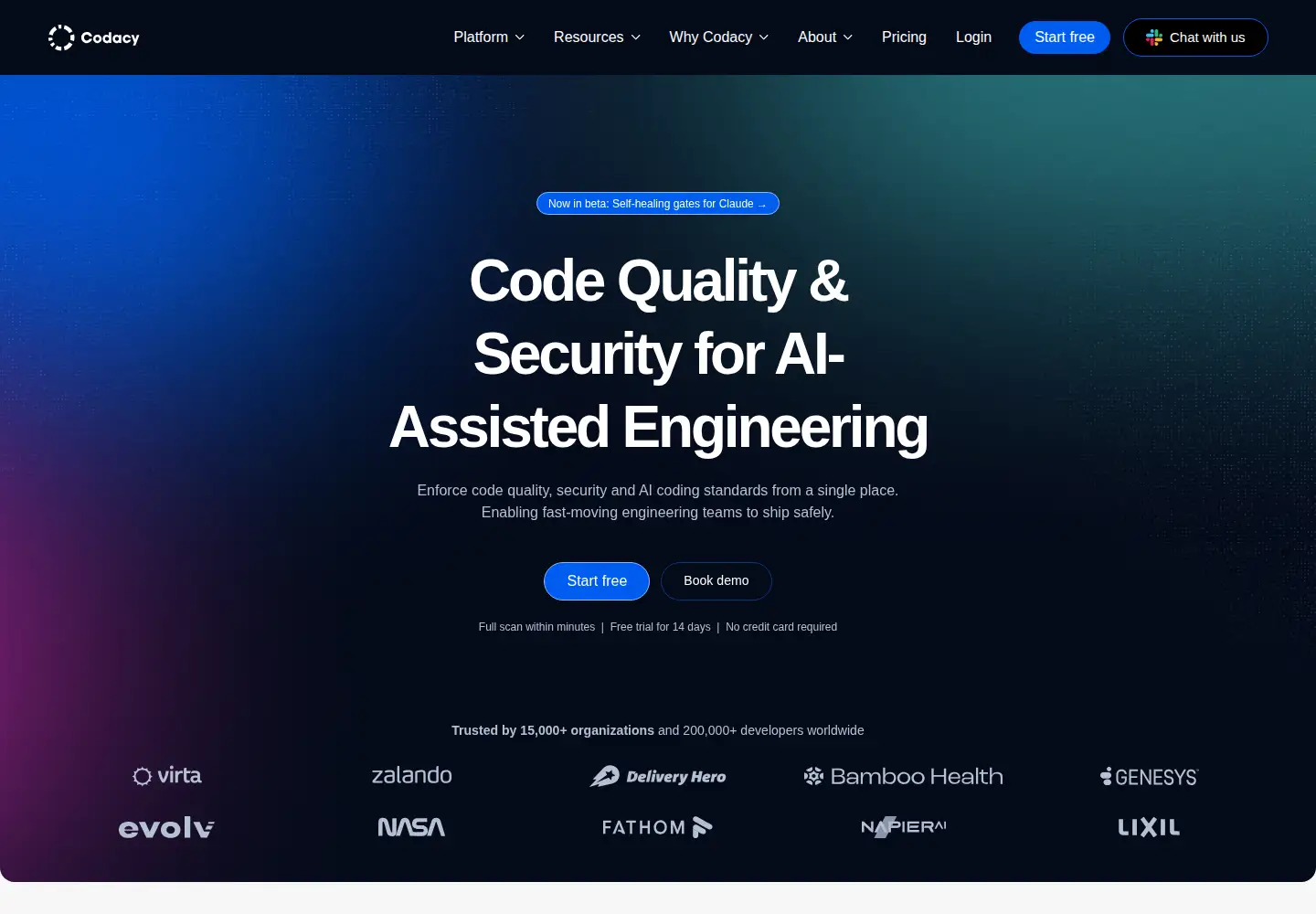 Captured homepage of codacy.com in the current scan