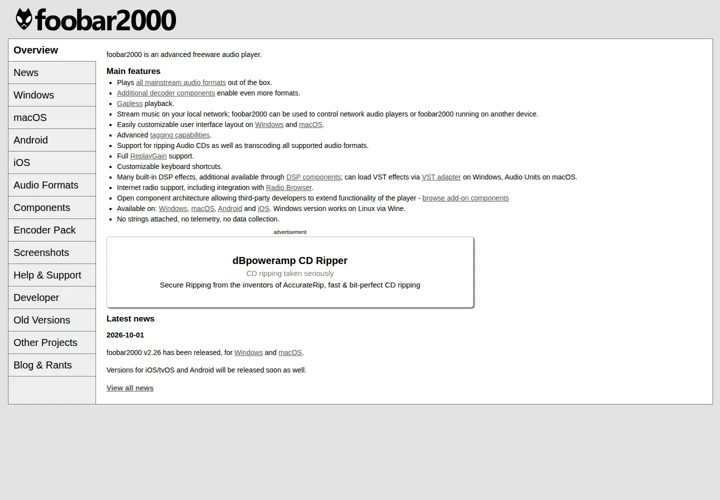 Screenshot of foobar2000.org