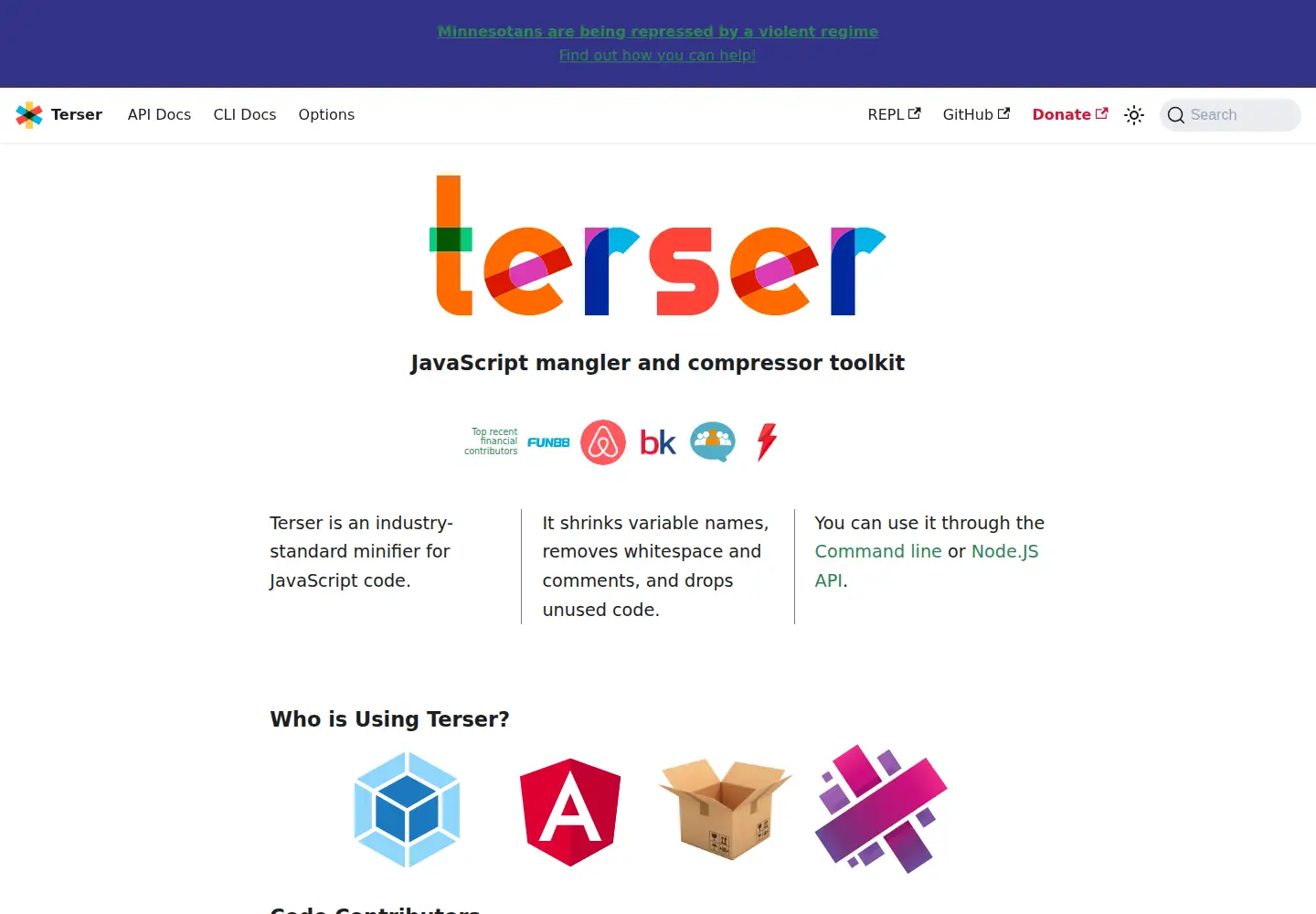 Screenshot of terser.org