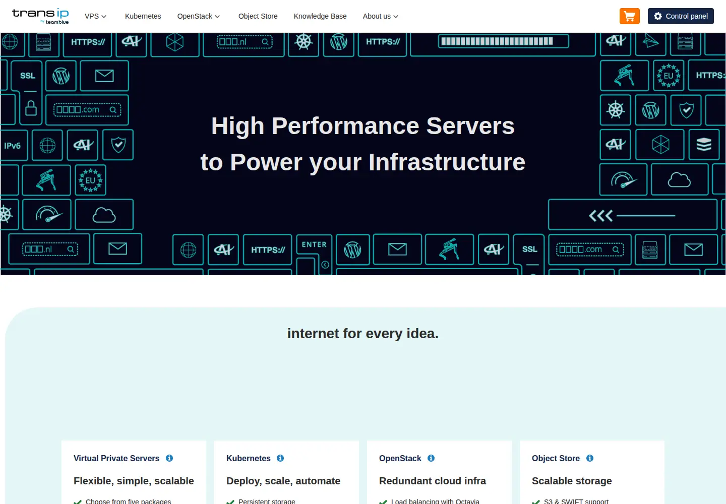 Captured homepage of transip.eu in the current scan
