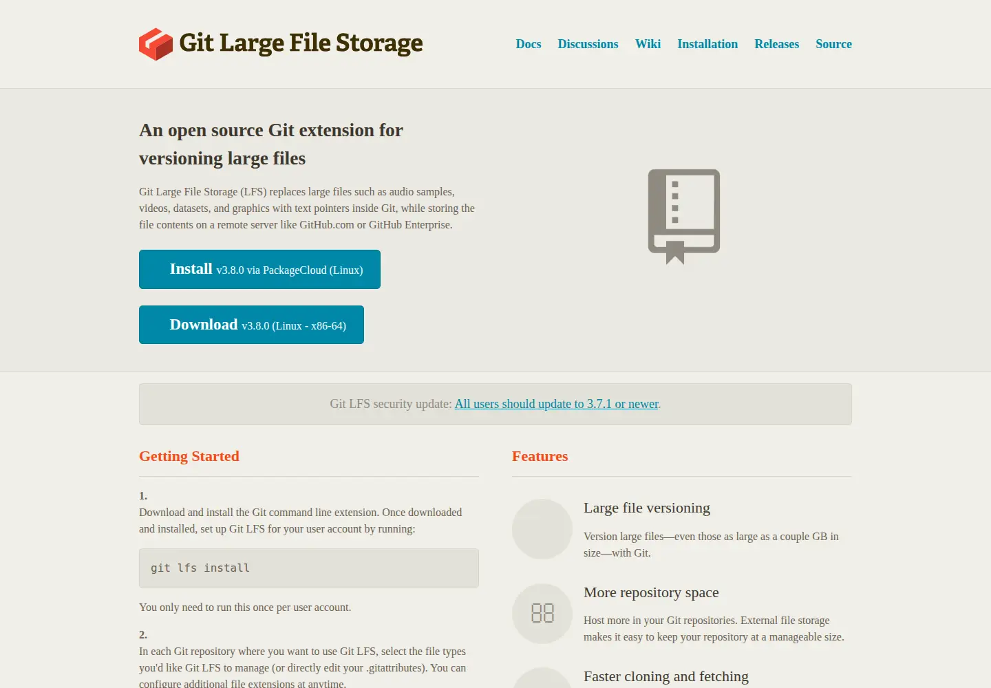Screenshot of git-lfs.com