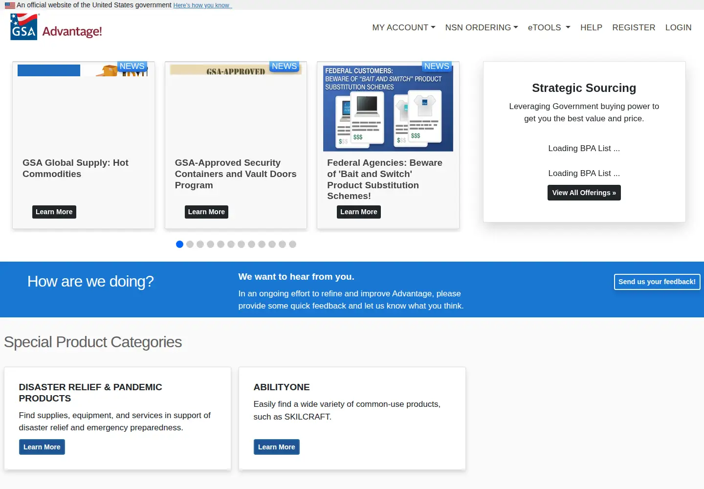 Screenshot of gsaadvantage.gov