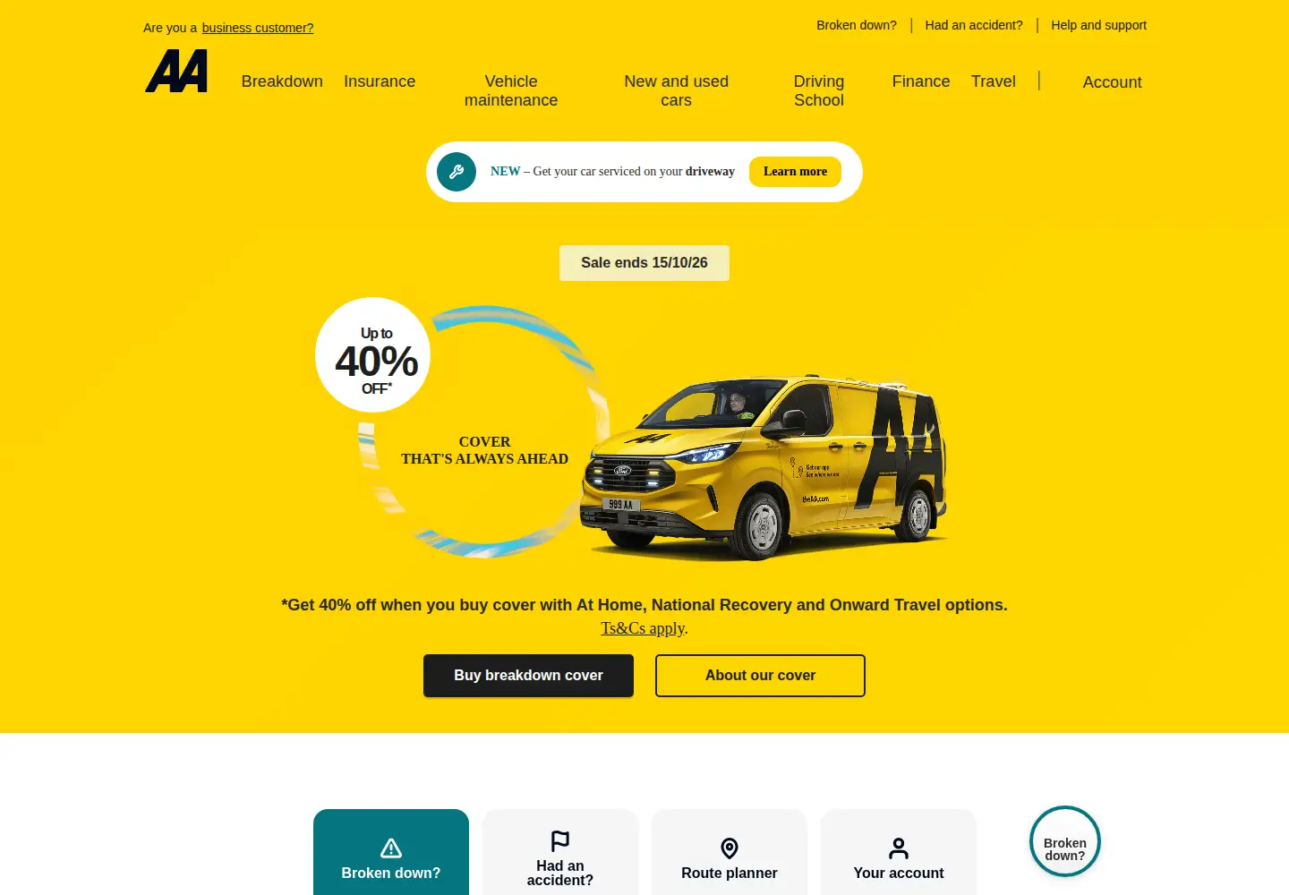 Screenshot of theaa.com
