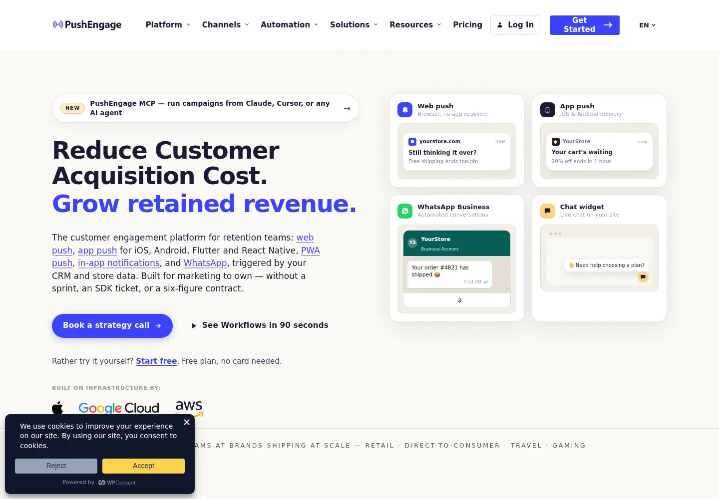 Screenshot of pushengage.com