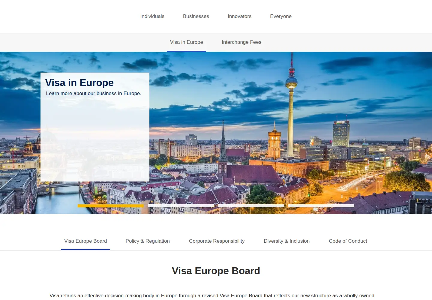 Screenshot of visaeurope.com