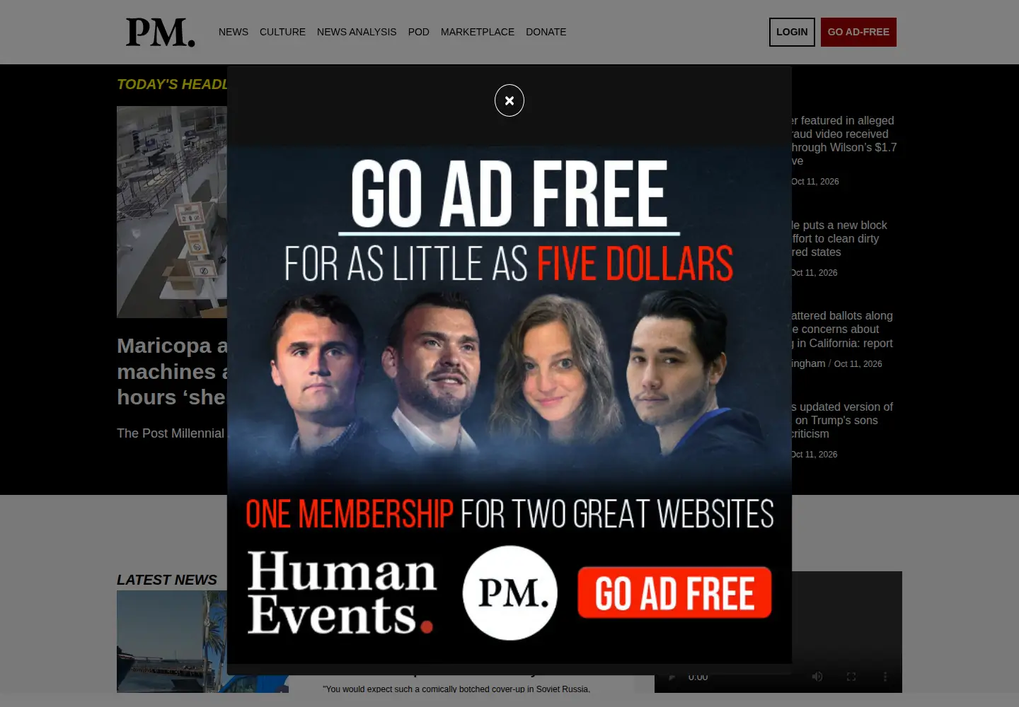 Captured homepage of thepostmillennial.com in the current scan