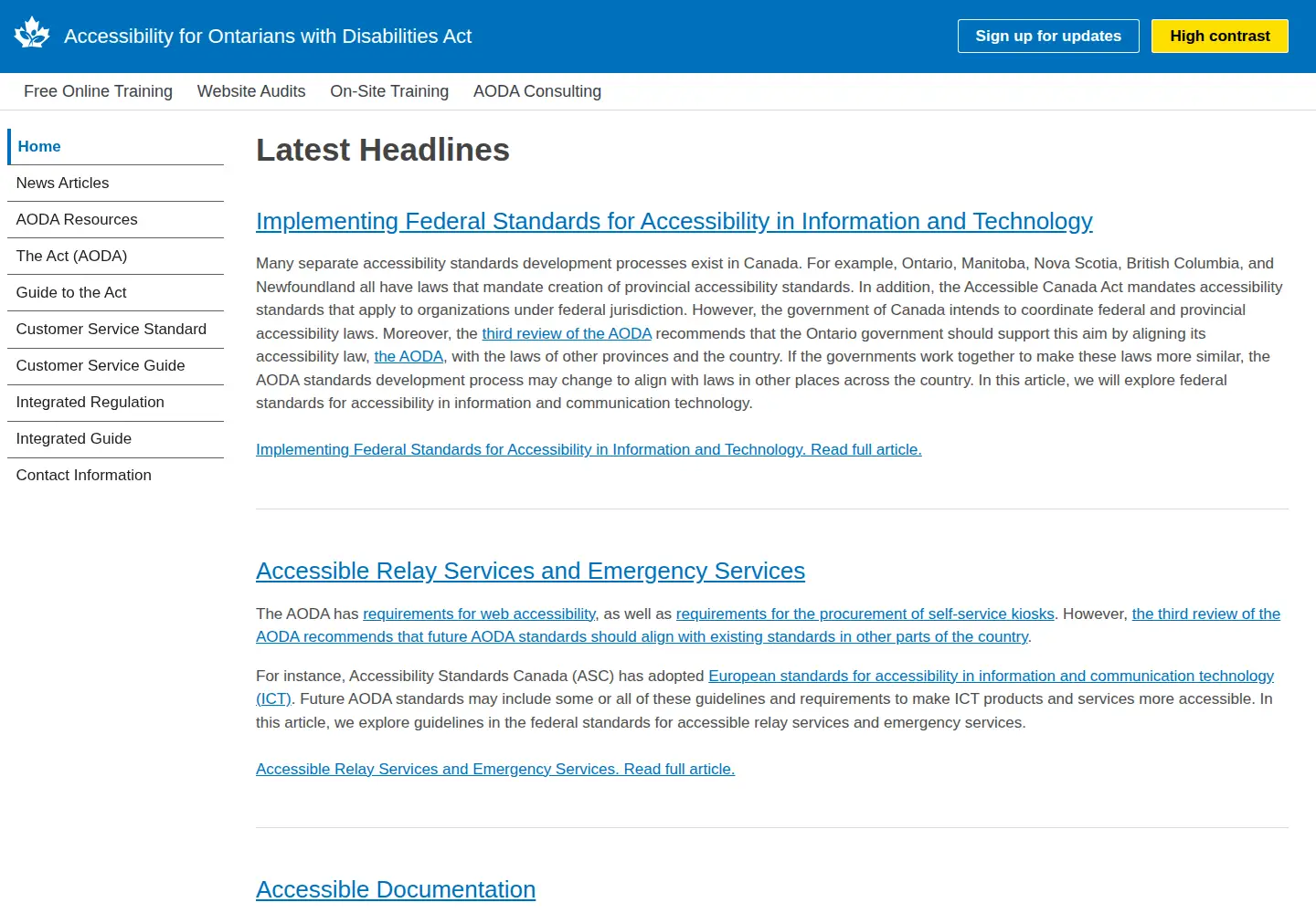 Screenshot of aoda.ca