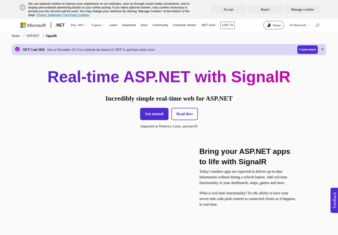 Screenshot of signalr.net