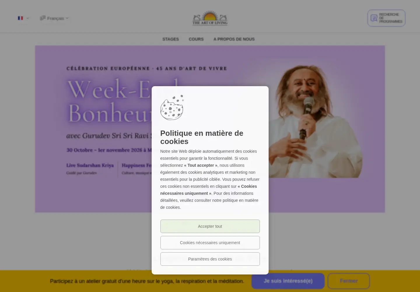Screenshot of artofliving.org
