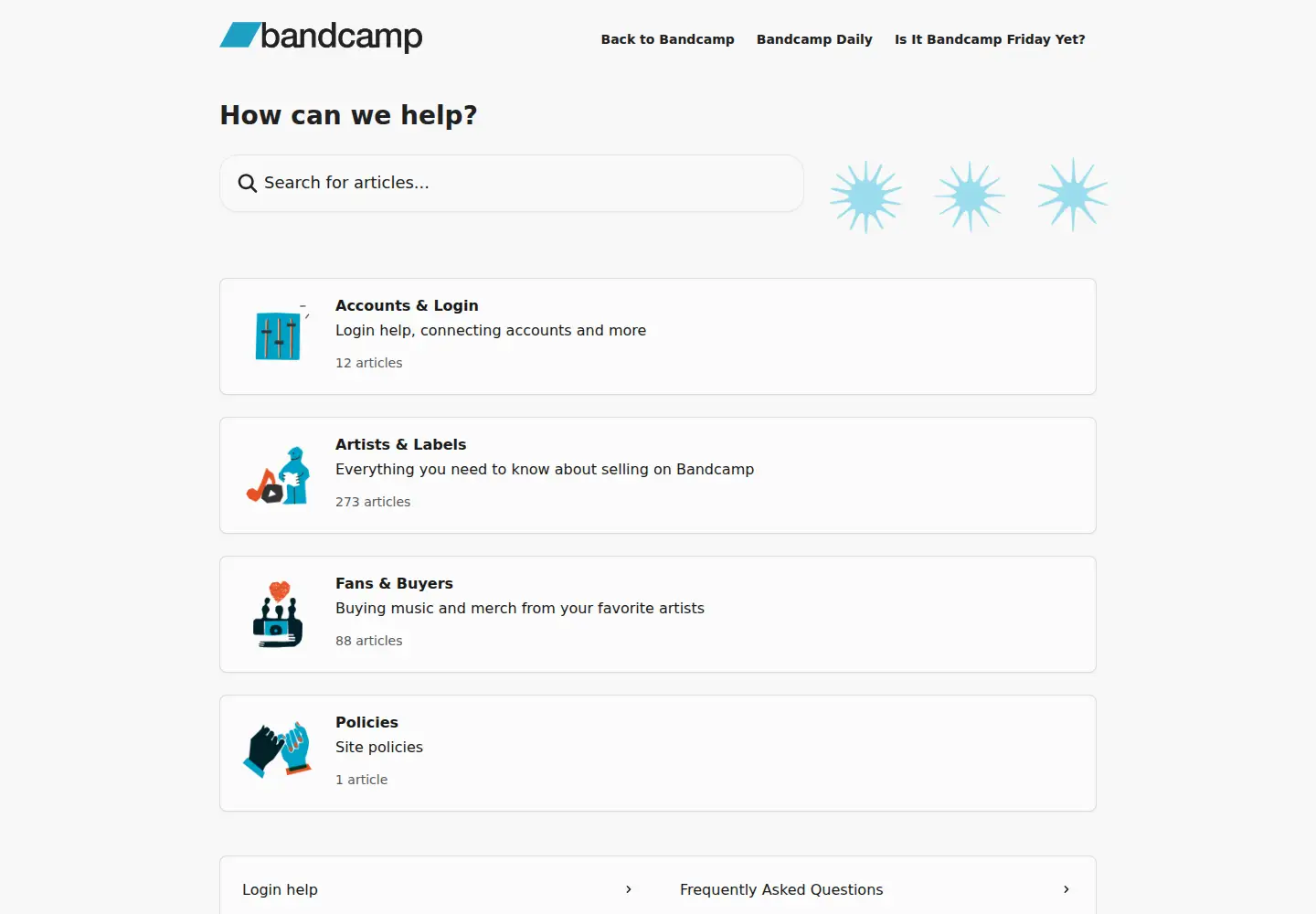 Captured homepage of bandcamp.help in the current scan