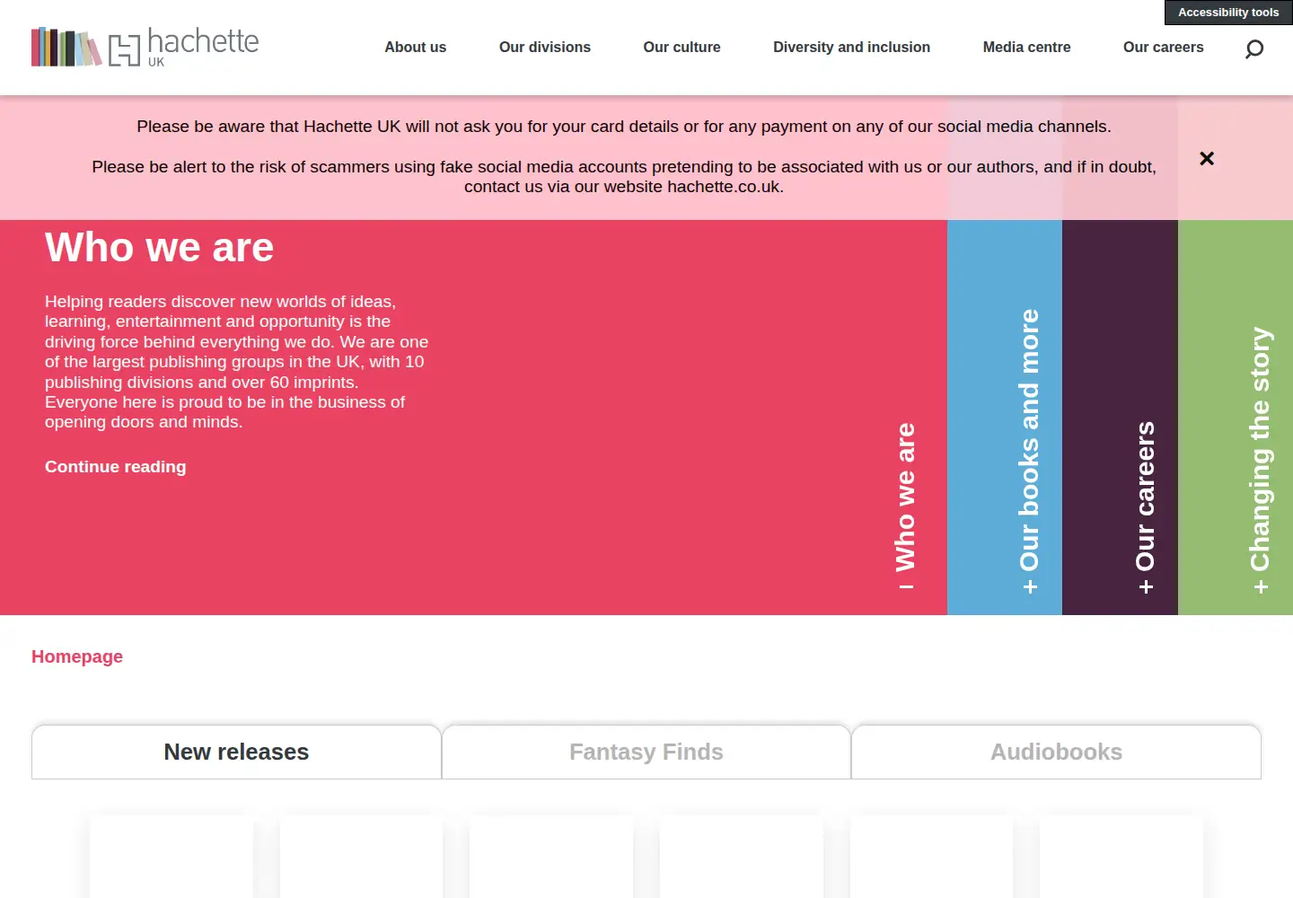 Captured homepage of hachette.co.uk in the current scan
