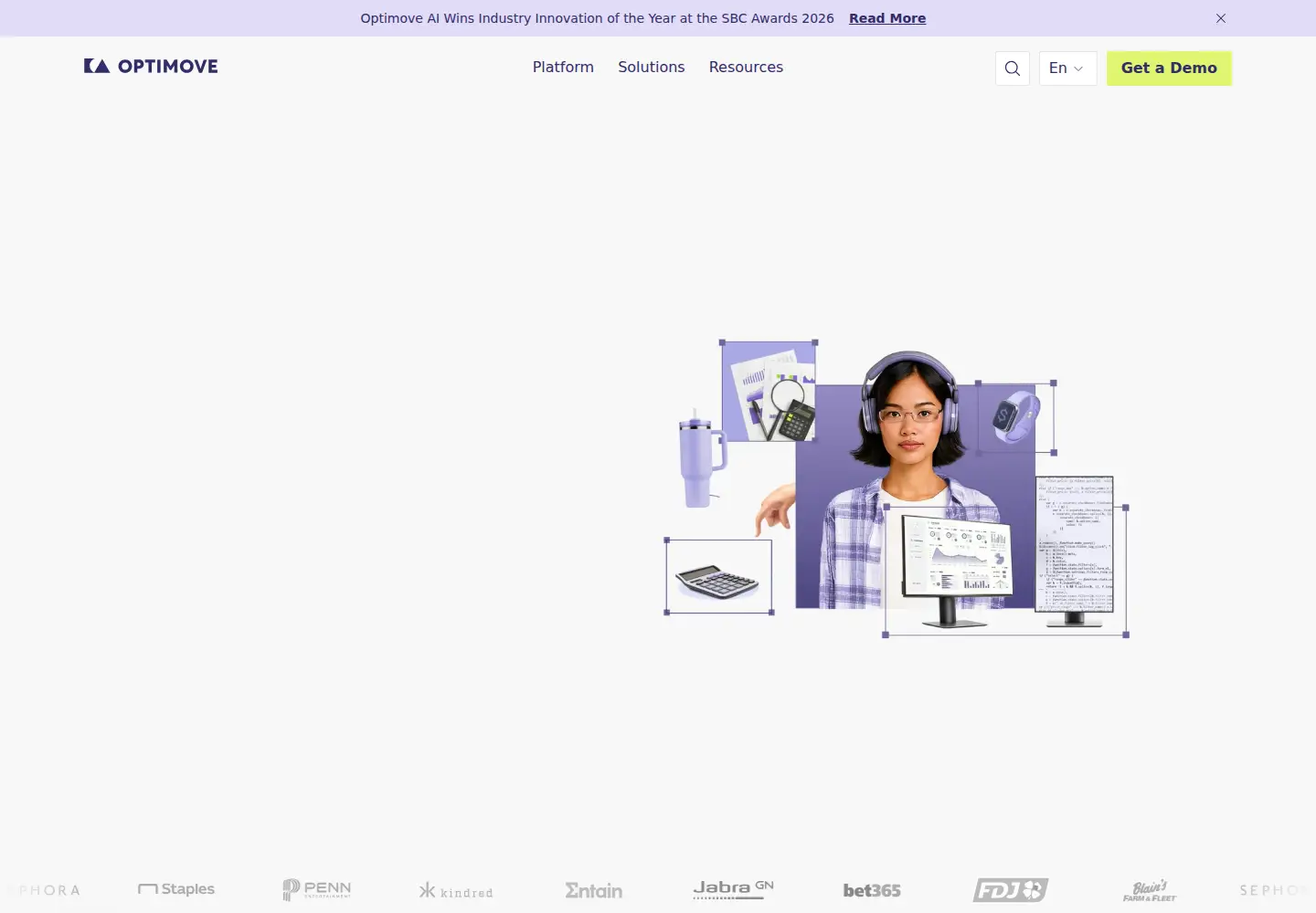 Captured homepage of optimove.com in the current scan