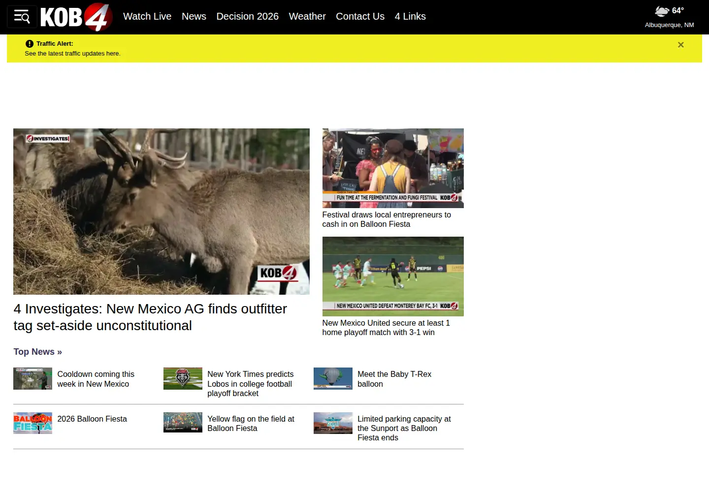 Captured homepage of kob.com in the current scan