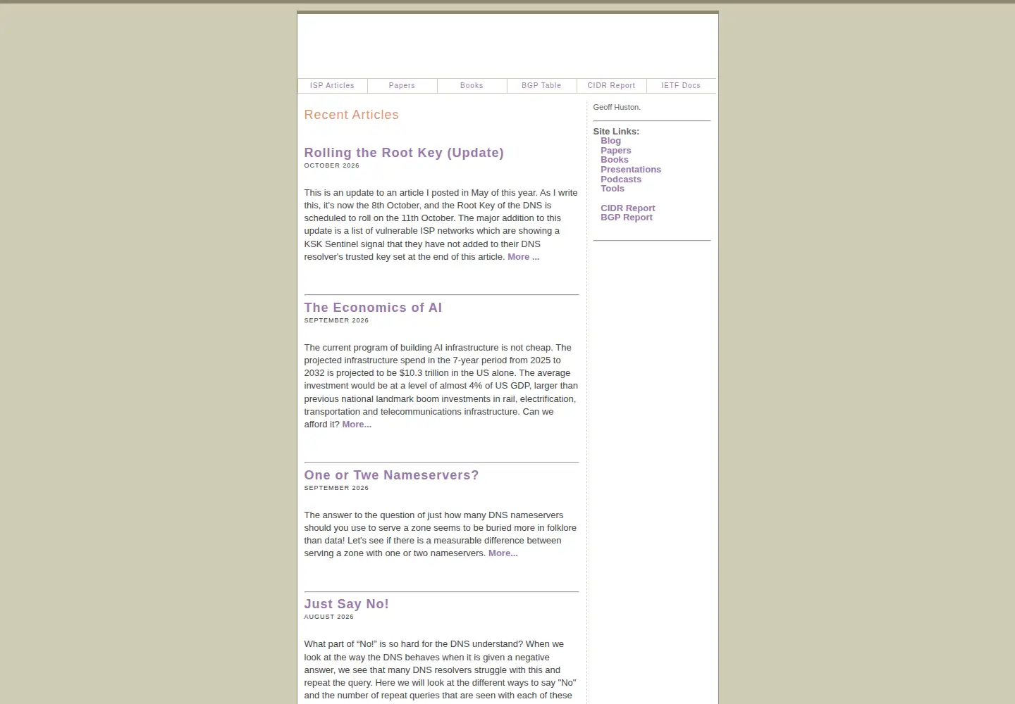 Screenshot of potaroo.net