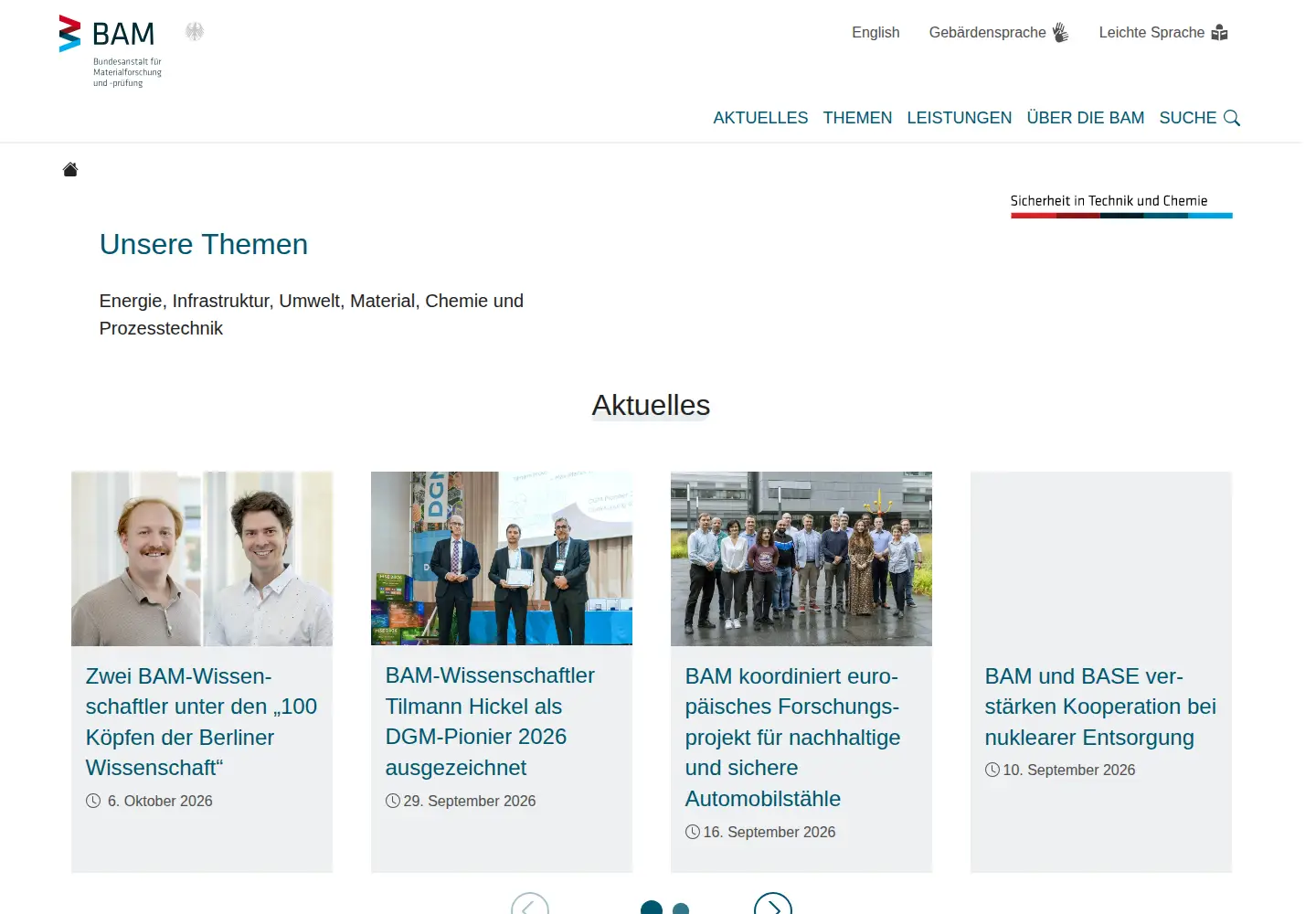 Captured homepage of bam.de in the current scan