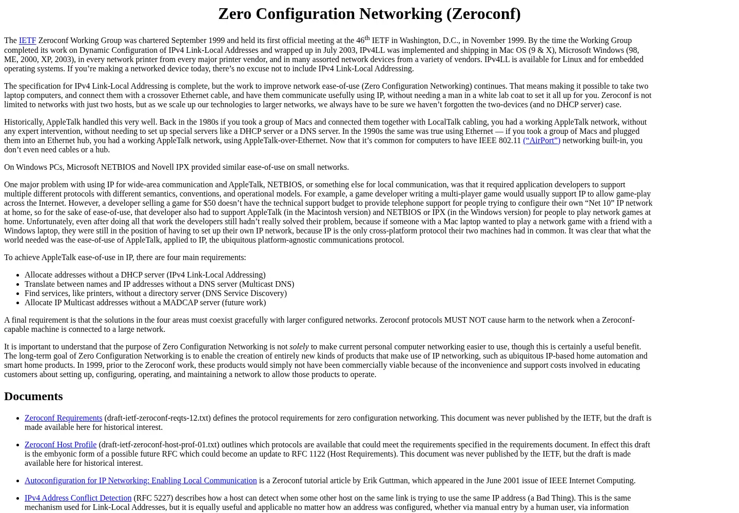 Screenshot of zeroconf.org