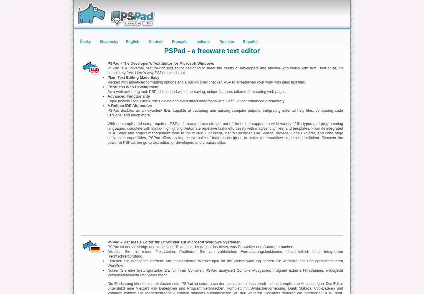 Captured homepage of pspad.com in the current scan